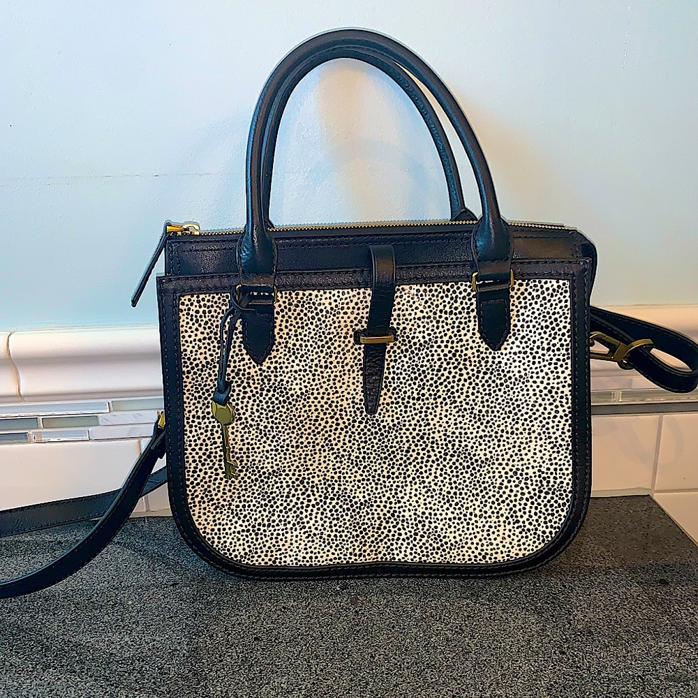 Fossil Black Leather Cow Hide Satchel Purse